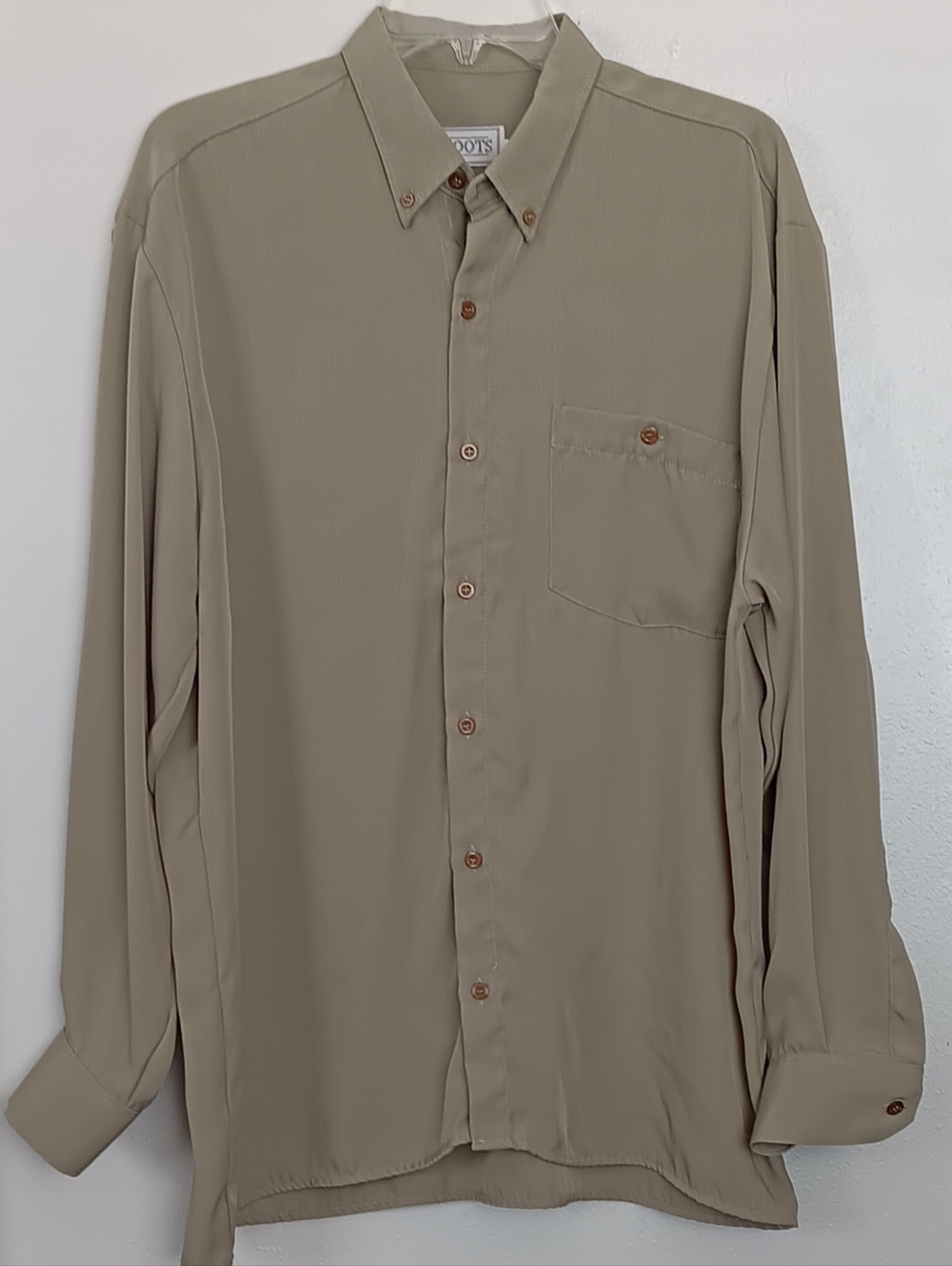 Roots Men's Long Sleeve Button-Down Shirt - Sage Green Color Pocket Sz M
